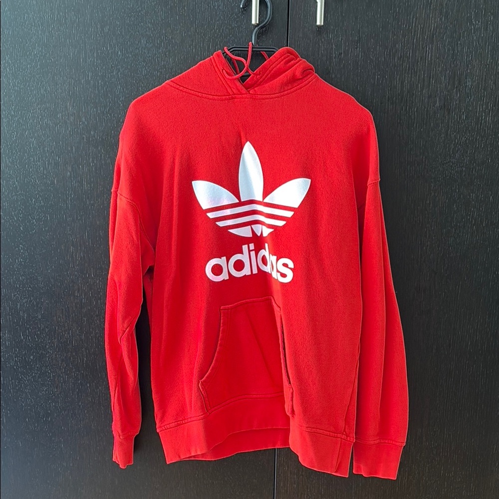 Adidas Vibrant Red Hoodie with White Logo